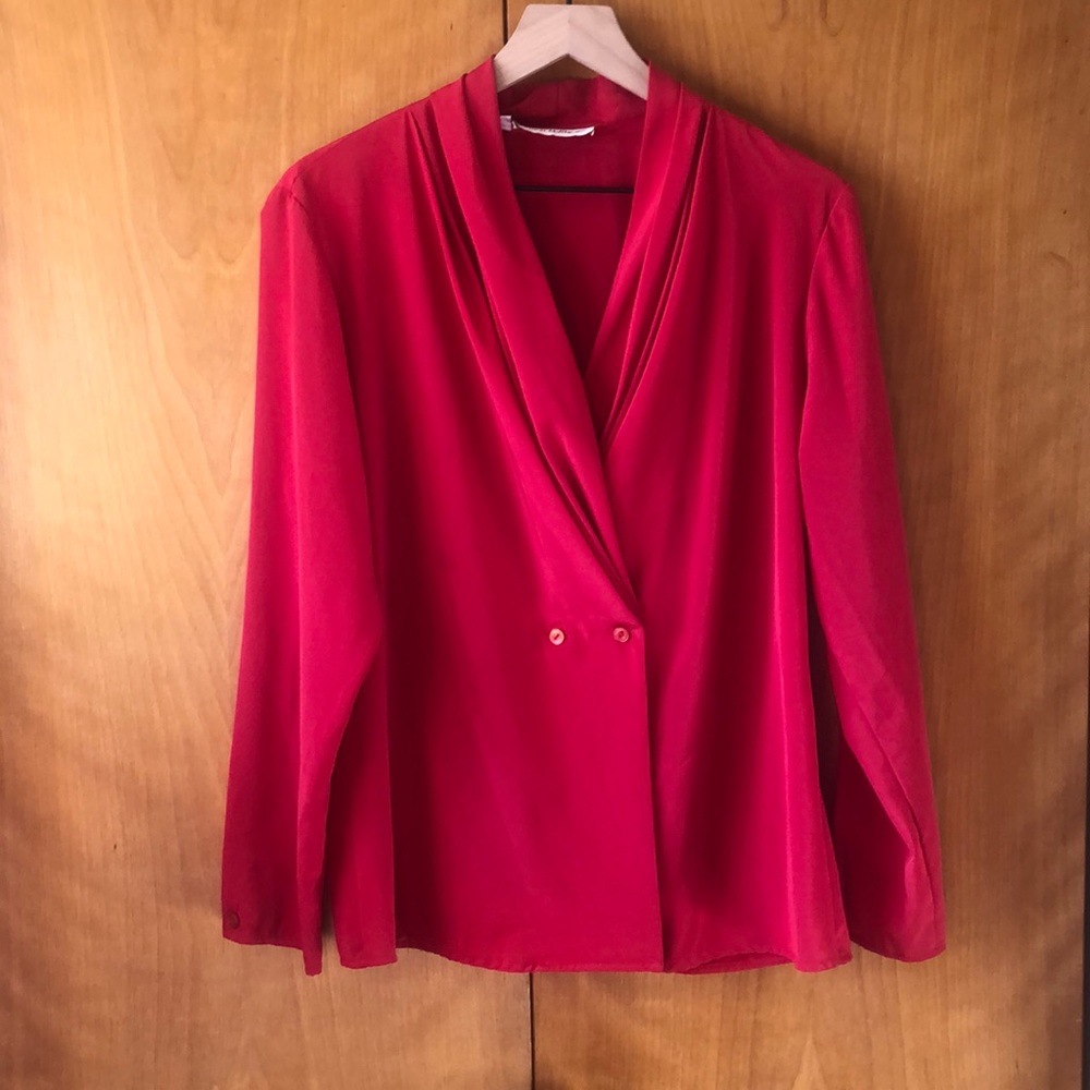 Vintage Lauren Matthews Blazer Blouse Silky Red 12